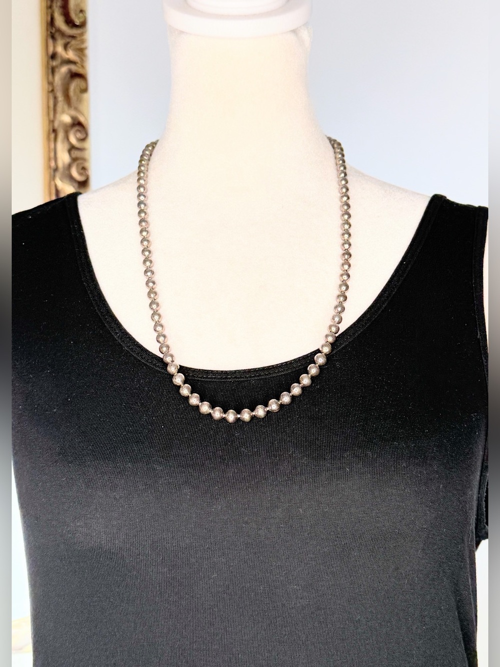 Premier Designs Vintage Silver Tone Bead Necklace 24” Statement Costume Jewelry